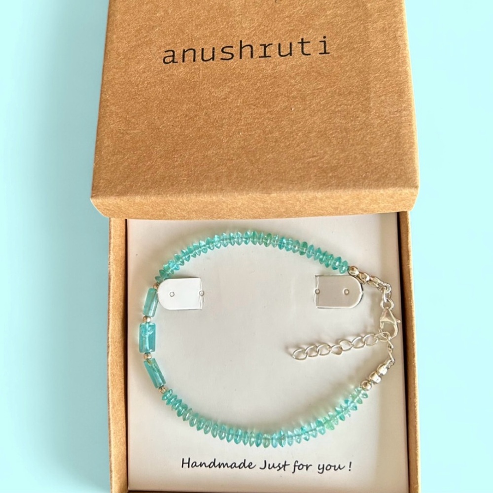 NIB~Dainty Blue Apatite Cylindrical Beaded Bracelet - Picture 2 of 7
